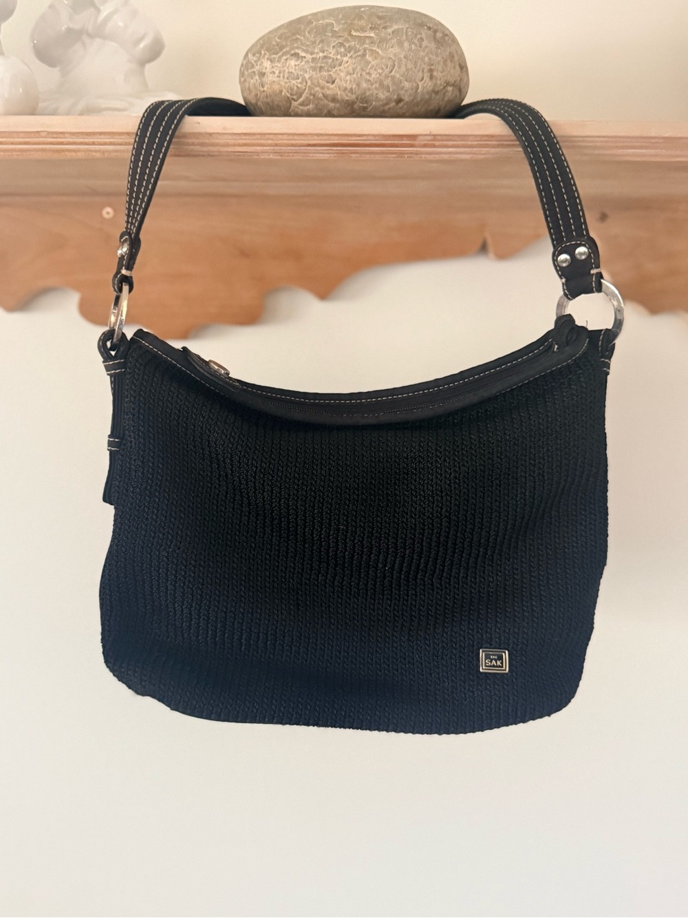 The Sak Black Crochet Shoulder Hobo Bag